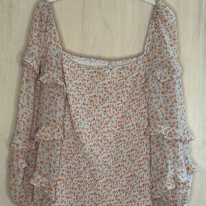Orange Floral Puff Sleeve Dress Size 12